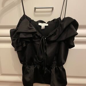 Topshop Black Satin Ruffle Camisole